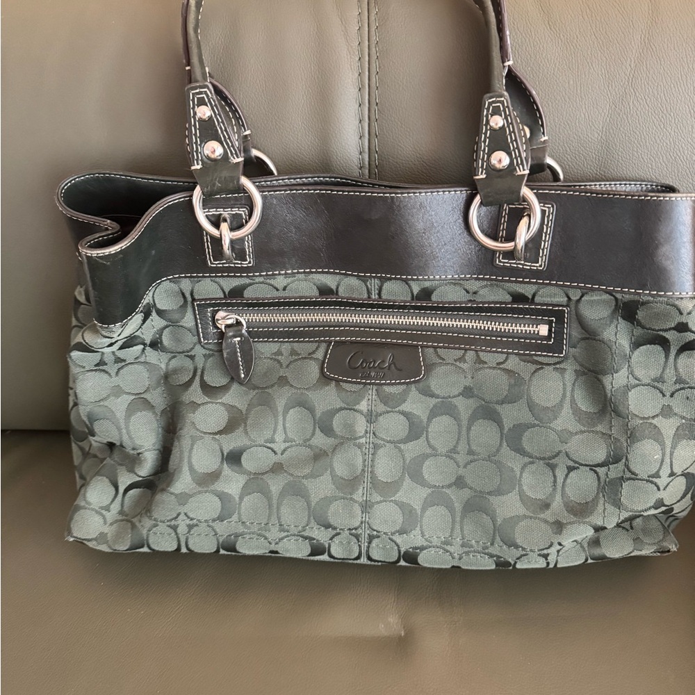 Coach Dark Green and Black Tote Bag - Picture 4 of 4